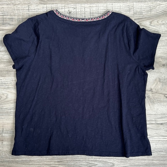 Talbots Navy Embroidered Split Neck Knit Top Sz 3X - Picture 2 of 9